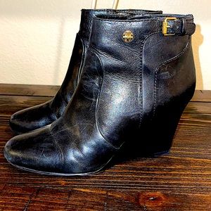 Tory Burch Black Leather Milan Wedge Bootie